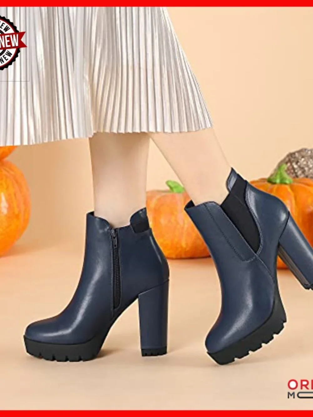 Chunky Platform Ankle Boots with Block Heel and Side Zip